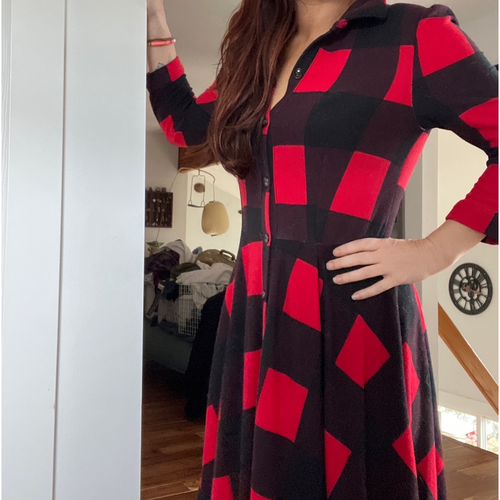 Flannel style ankle length button down dress